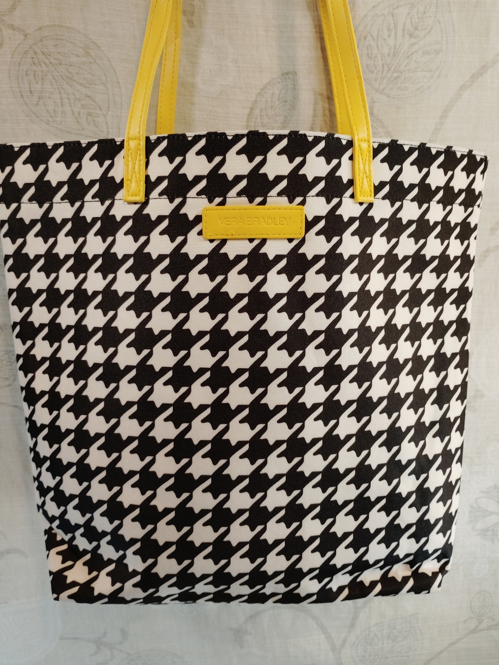 Vera Bradley Black & White Houndstooth  Shoulder Tote with Yellow Handles
